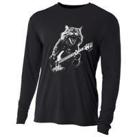 Rock Cat Playing Guitar Funny Guitar Cat Cooling Performance Long Sleeve Crew