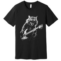 Rock Cat Playing Guitar Funny Guitar Cat Premium T-Shirt