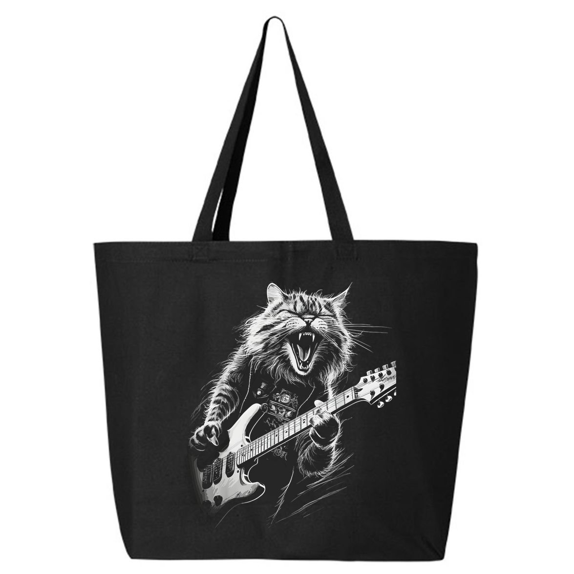 Rock Cat Playing Guitar Funny Guitar Cat 25L Jumbo Tote