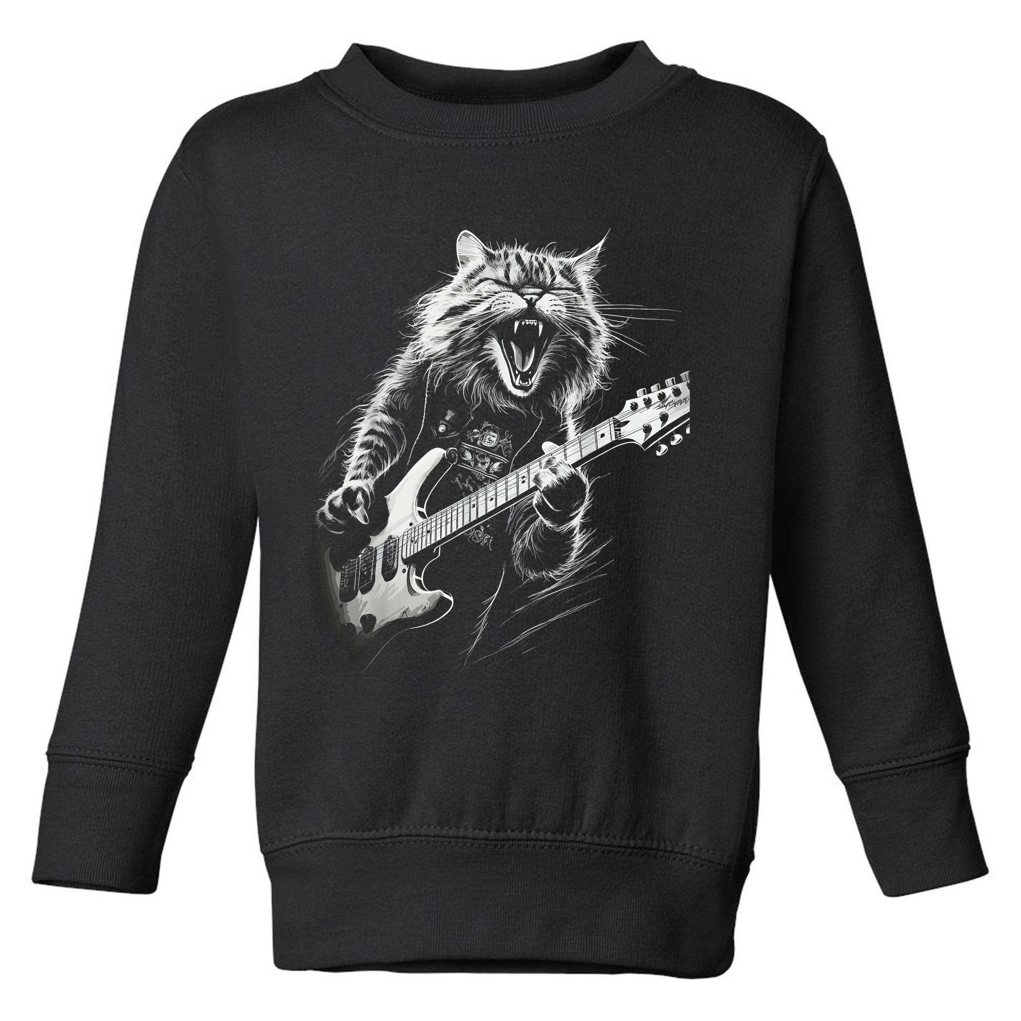 Rock Cat Playing Guitar Funny Guitar Cat Toddler Sweatshirt