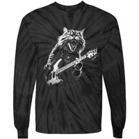 Rock Cat Playing Guitar Funny Guitar Cat Tie-Dye Long Sleeve Shirt