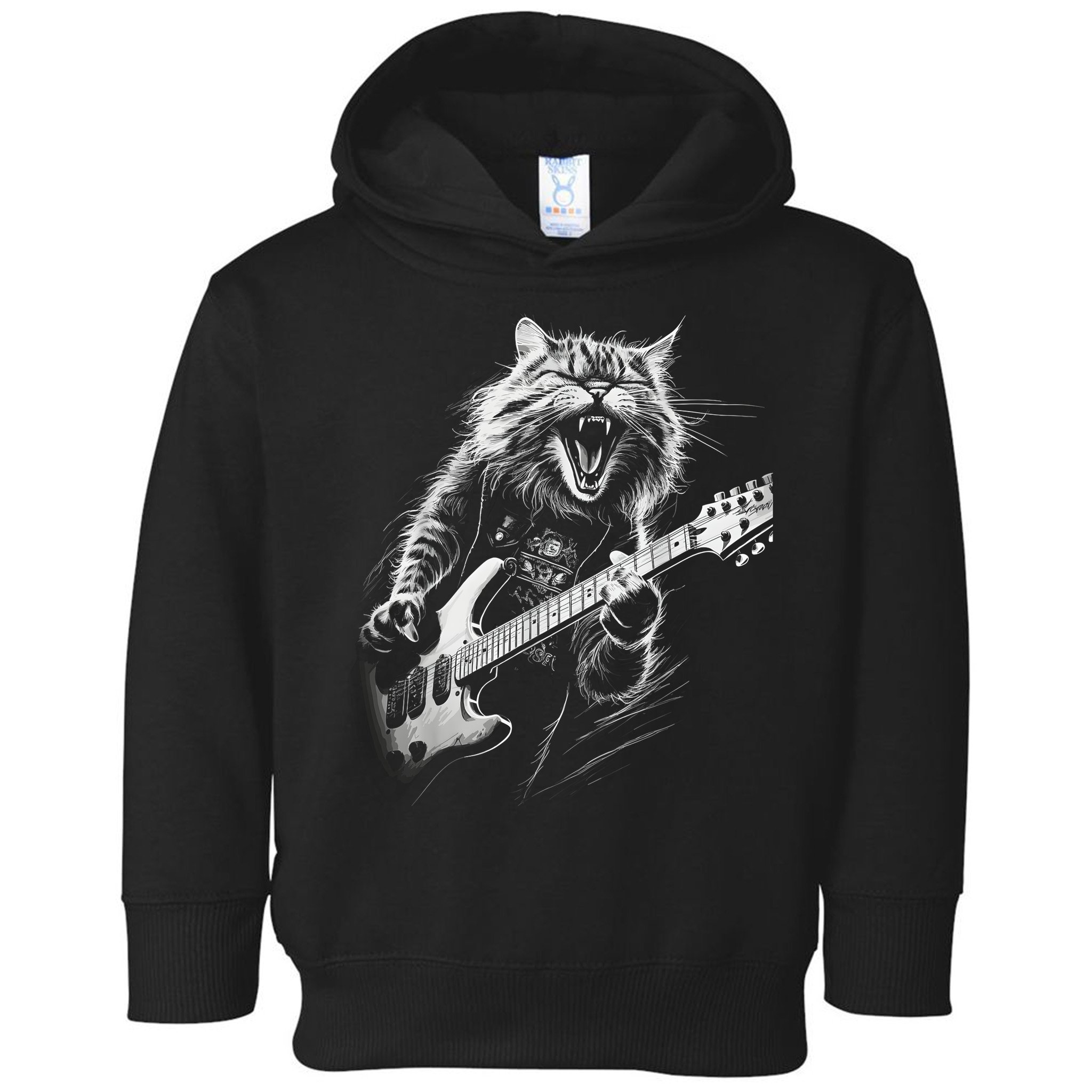 Rock Cat Playing Guitar Funny Guitar Cat Toddler Hoodie