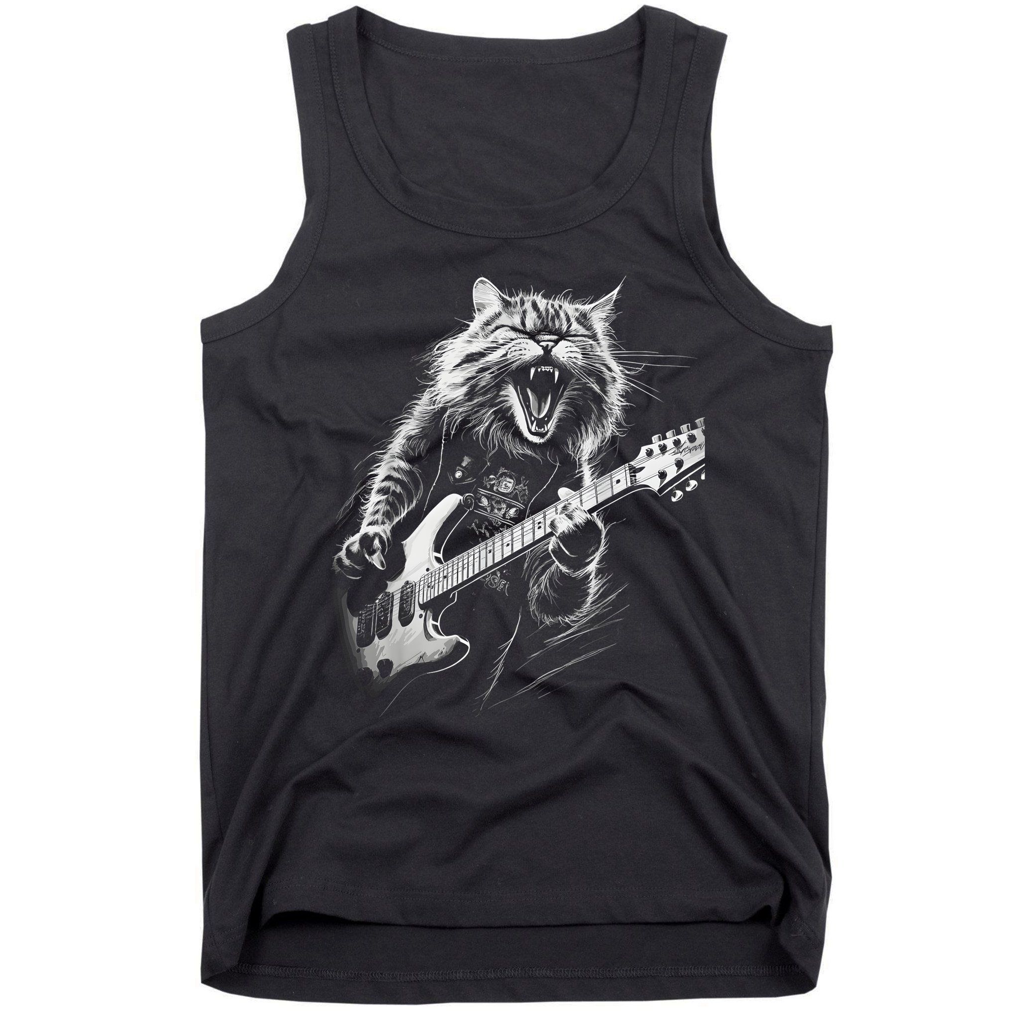 Rock Cat Playing Guitar Funny Guitar Cat Tank Top