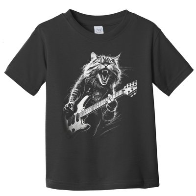 Rock Cat Playing Guitar Funny Guitar Cat Toddler T-Shirt