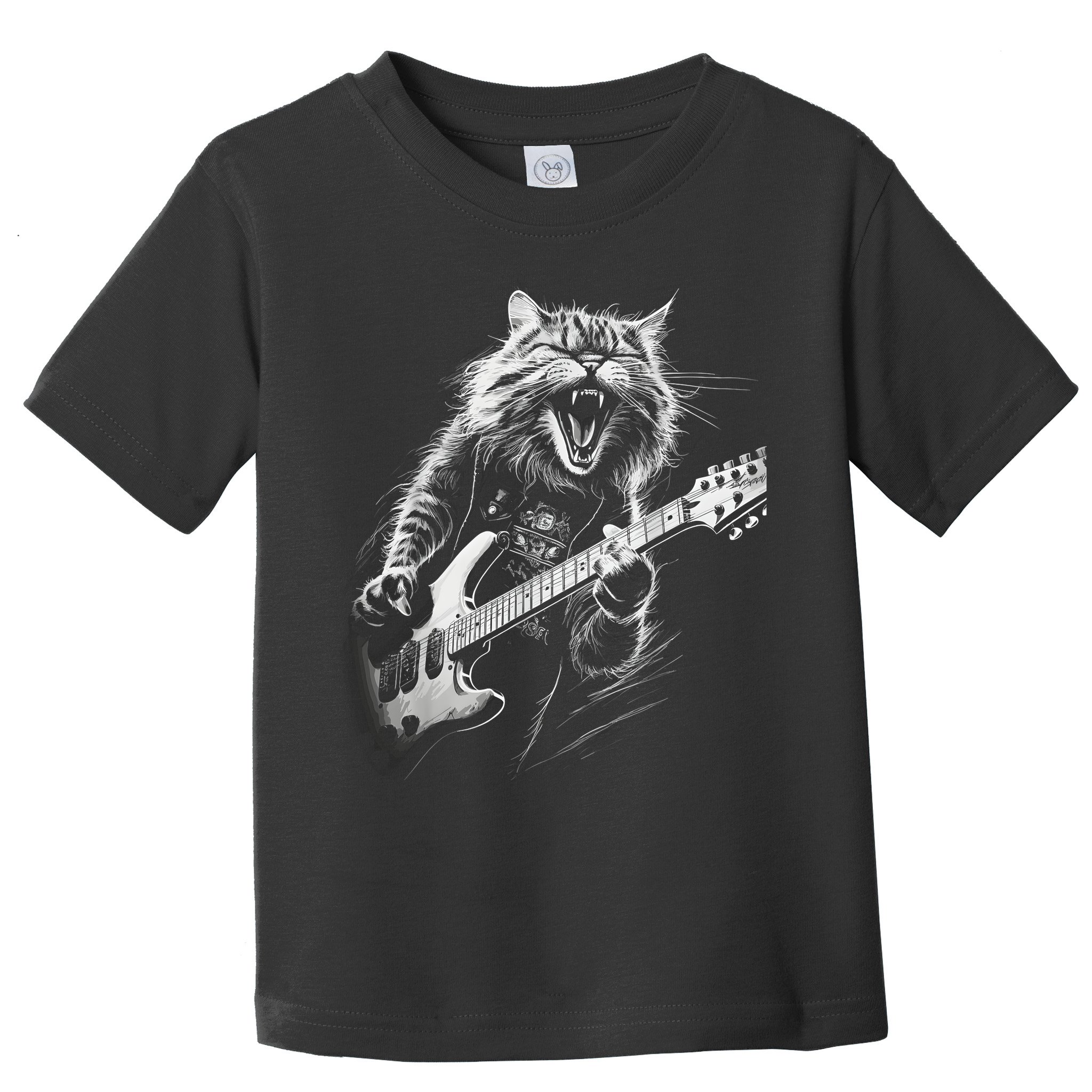Rock Cat Playing Guitar Funny Guitar Cat Toddler T-Shirt