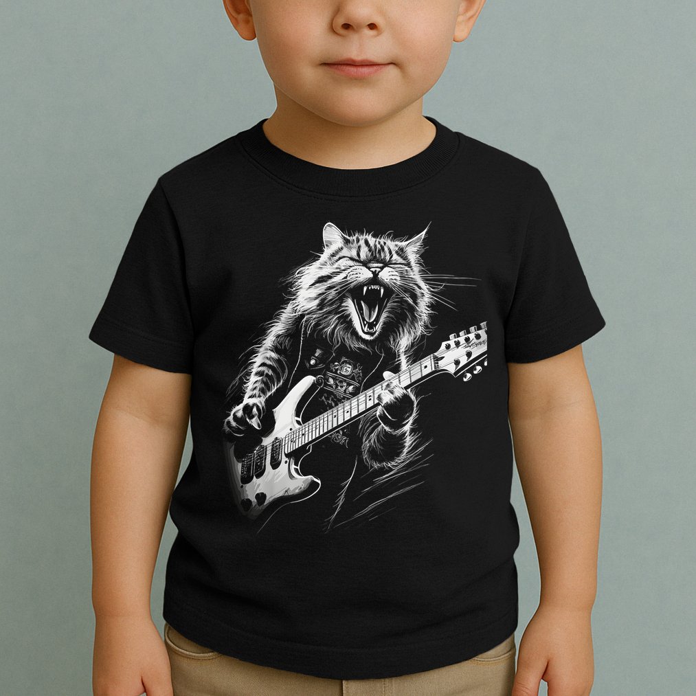 Rock Cat Playing Guitar Funny Guitar Cat Toddler T-Shirt