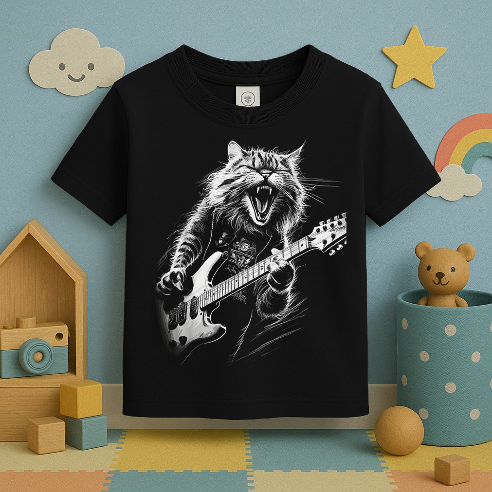 Rock Cat Playing Guitar Funny Guitar Cat Toddler T-Shirt