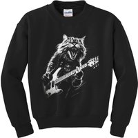 Rock Cat Playing Guitar Funny Guitar Cat Kids Sweatshirt