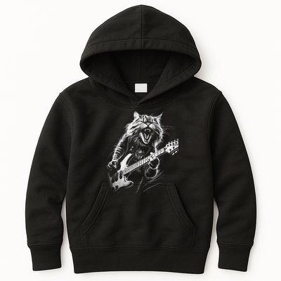 Rock Cat Playing Guitar Funny Guitar Cat Kids Hoodie