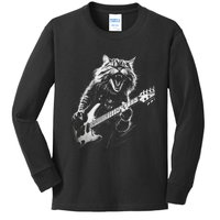 Rock Cat Playing Guitar Funny Guitar Cat Kids Long Sleeve Shirt