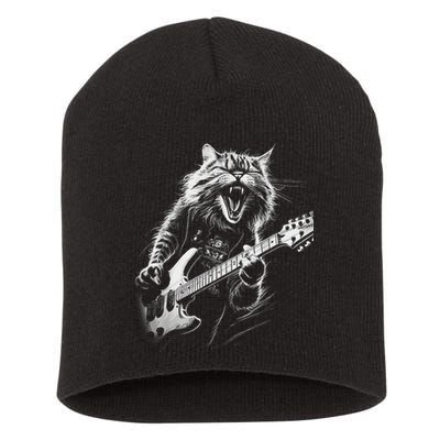 Rock Cat Playing Guitar Funny Guitar Cat Short Acrylic Beanie