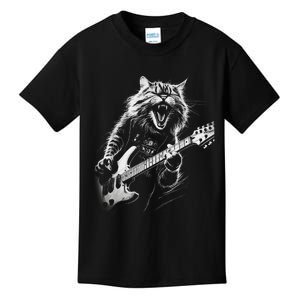 Rock Cat Playing Guitar Funny Guitar Cat Kids T-Shirt