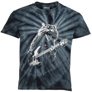 Rock Cat Playing Guitar Funny Guitar Cat Kids Tie-Dye T-Shirt