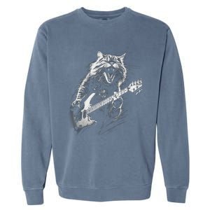 Rock Cat Playing Guitar Funny Guitar Cat Garment-Dyed Sweatshirt