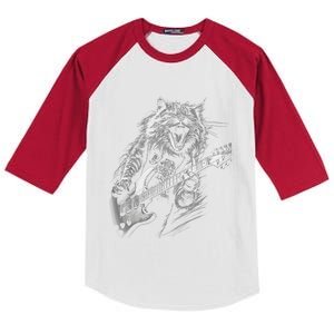 Rock Cat Playing Guitar Funny Guitar Cat Kids Colorblock Raglan Jersey