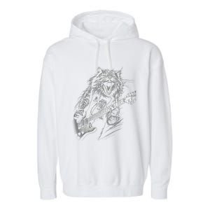 Rock Cat Playing Guitar Funny Guitar Cat Garment-Dyed Fleece Hoodie