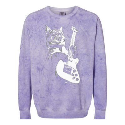 Rock Cat Playing Guitar Funny Guitar Cat Colorblast Crewneck Sweatshirt