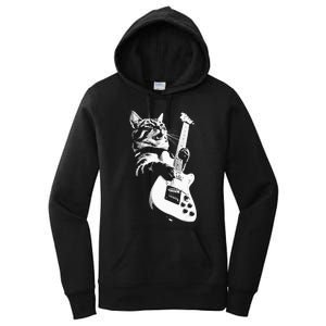 Rock Cat Playing Guitar Funny Guitar Cat Women's Pullover Hoodie