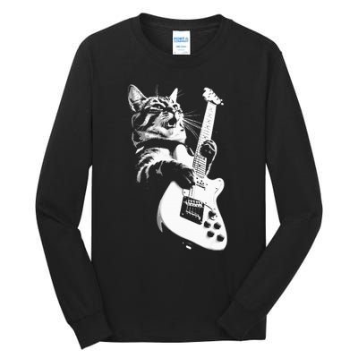 Rock Cat Playing Guitar Funny Guitar Cat Tall Long Sleeve T-Shirt