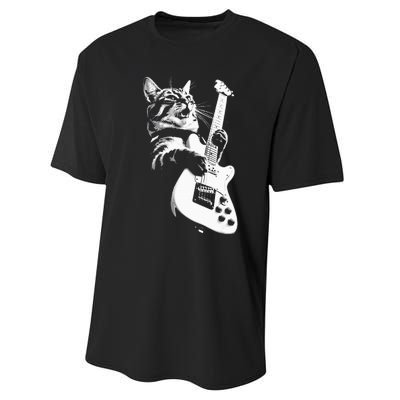 Rock Cat Playing Guitar Funny Guitar Cat Performance Sprint T-Shirt