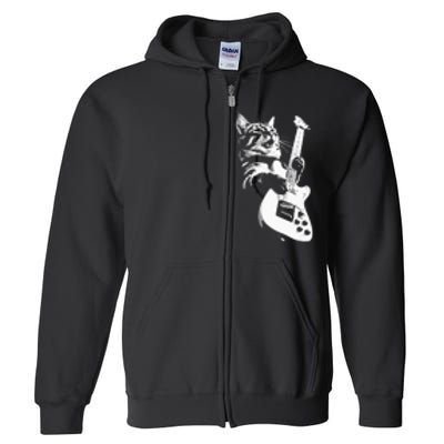 Rock Cat Playing Guitar Funny Guitar Cat Full Zip Hoodie