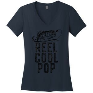 Reel Cool Pop Fishing Fisherman Funny Retro Women's V-Neck T-Shirt