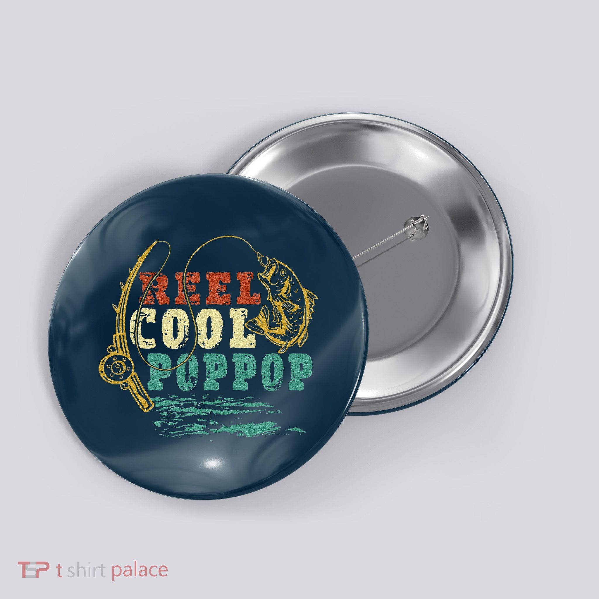 Reel Cool Poppop Vintage Fishing Funny Grandpa Fisherman Button