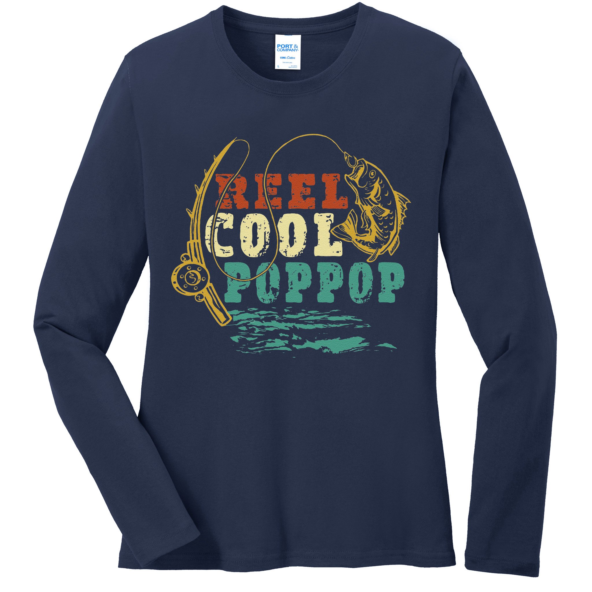 Reel Cool Poppop Vintage Fishing Funny Grandpa Fisherman Ladies Long Sleeve Shirt