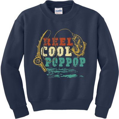 Reel Cool Poppop Vintage Fishing Funny Grandpa Fisherman Kids Sweatshirt