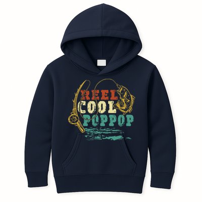 Reel Cool Poppop Vintage Fishing Funny Grandpa Fisherman Kids Hoodie