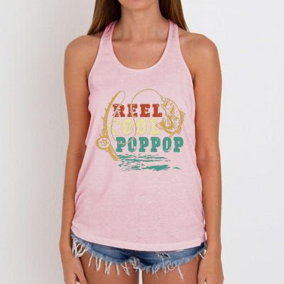 Reel Cool Poppop Vintage Fishing Funny Grandpa Fisherman Women's Knotted Racerback Tank