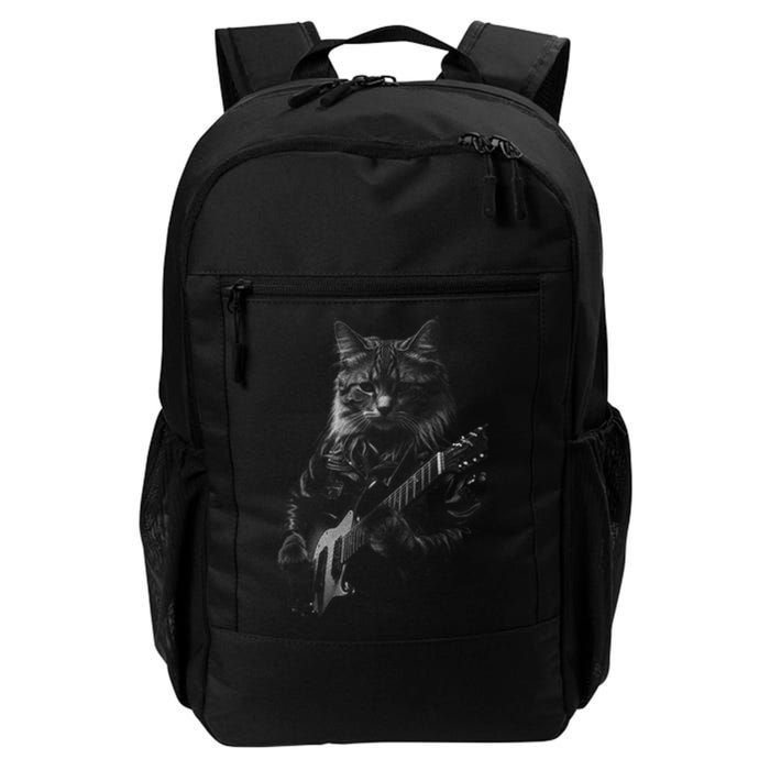 Rock Cat Playing Guitar Funny Guitar Cat Daily Commute Backpack