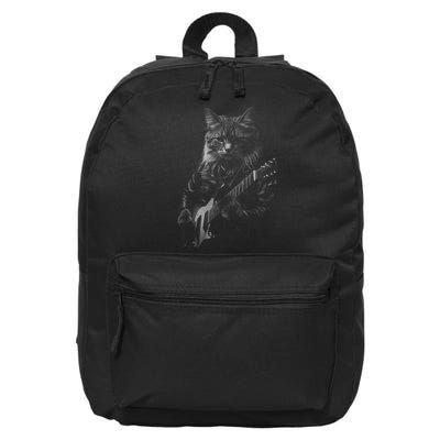 Rock Cat Playing Guitar Funny Guitar Cat 16 in Basic Backpack