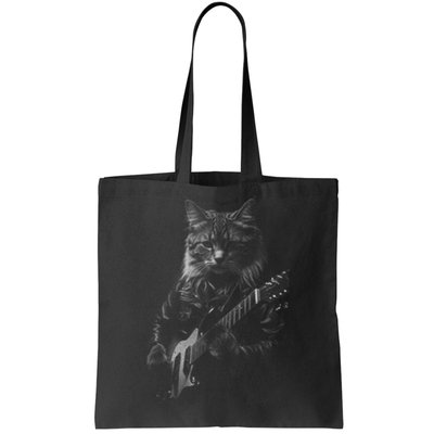 Rock Cat Playing Guitar Funny Guitar Cat Tote Bag