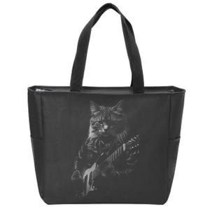 Rock Cat Playing Guitar Funny Guitar Cat Zip Tote Bag