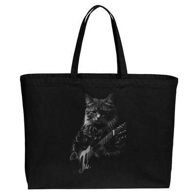 Rock Cat Playing Guitar Funny Guitar Cat Cotton Canvas Jumbo Tote