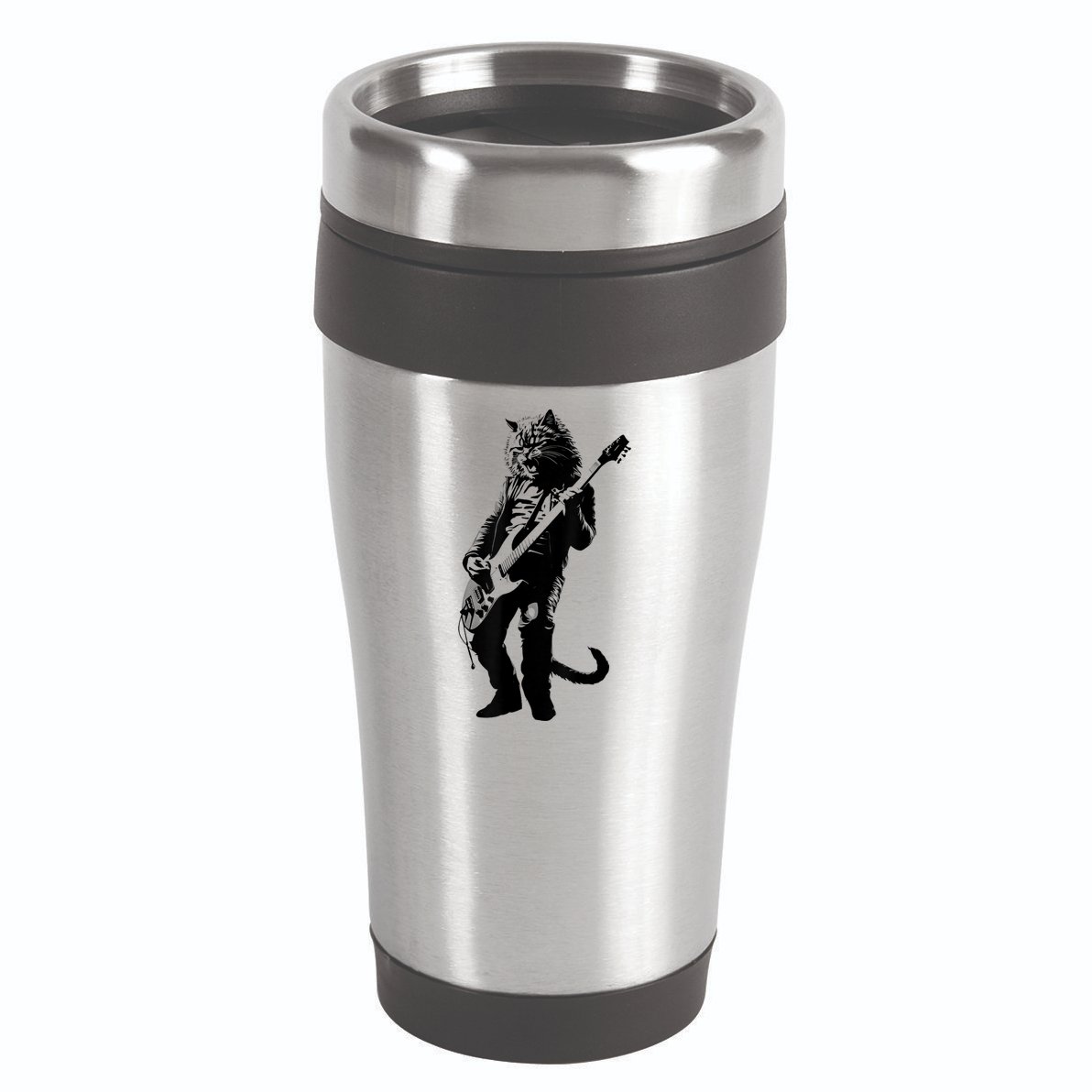 Rock Cat Playing Guitar Funny Guitar Cat 16oz Travel Tumbler