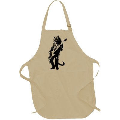 Rock Cat Playing Guitar Funny Guitar Cat Full-Length Apron With Pockets