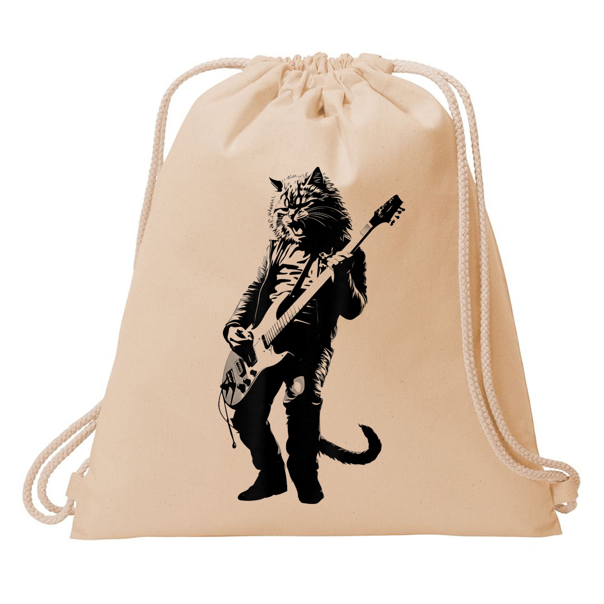 Rock Cat Playing Guitar Funny Guitar Cat Drawstring Bag