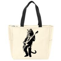 Rock Cat Playing Guitar Funny Guitar Cat Zip Tote Bag