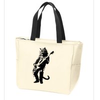 Rock Cat Playing Guitar Funny Guitar Cat Zip Tote Bag