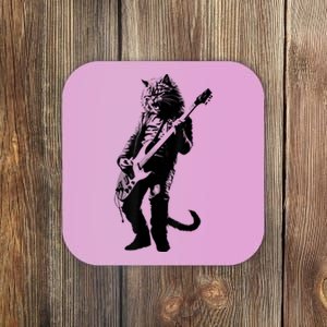 Rock Cat Playing Guitar Funny Guitar Cat Coaster