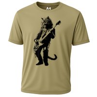 Rock Cat Playing Guitar Funny Guitar Cat Cooling Performance Crew T-Shirt