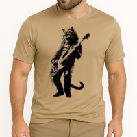Rock Cat Playing Guitar Funny Guitar Cat Cooling Performance Crew T-Shirt