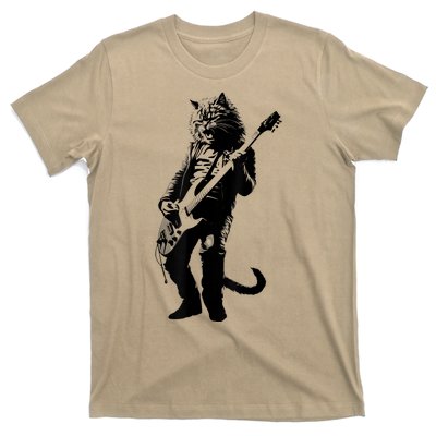 Rock Cat Playing Guitar Funny Guitar Cat T-Shirt