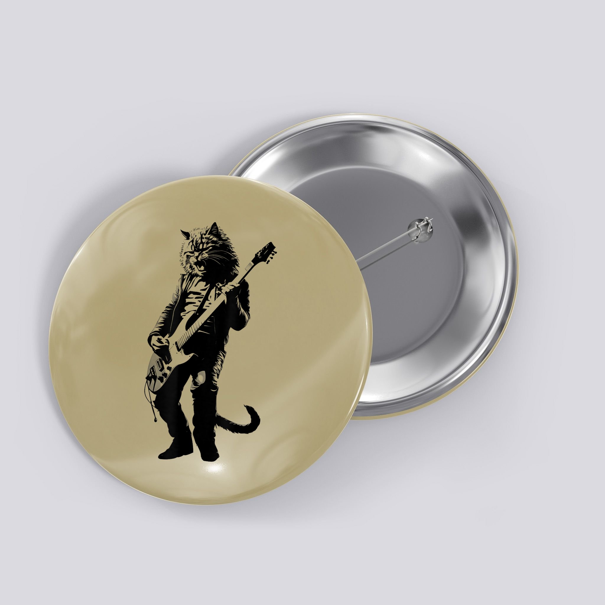 Rock Cat Playing Guitar Funny Guitar Cat Button
