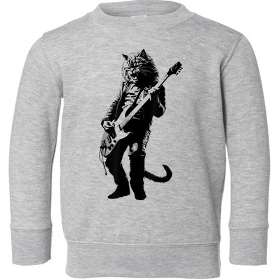 Rock Cat Playing Guitar Funny Guitar Cat Toddler Sweatshirt
