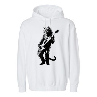 Rock Cat Playing Guitar Funny Guitar Cat Garment-Dyed Fleece Hoodie