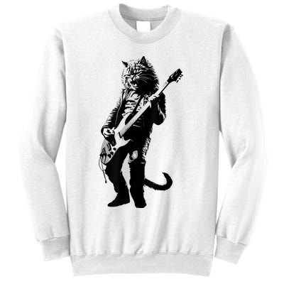 Rock Cat Playing Guitar Funny Guitar Cat Sweatshirt