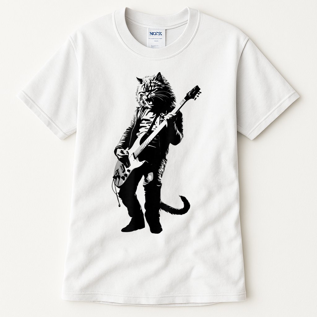 Rock Cat Playing Guitar Funny Guitar Cat Tall T-Shirt